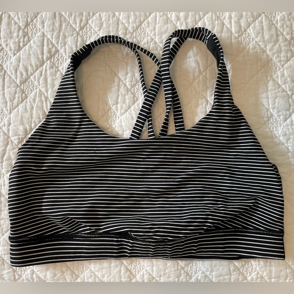 Lululemon Energy Bra, size 8, black with white stripes